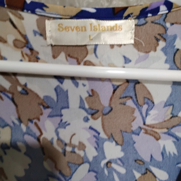 Seven Islands Wome'sWhite and Blue Plunge Neck Sleeveless Maxi Dress Size L - Picture 6 of 11